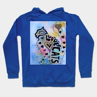 Love Cats Zentangle Watercolor and Ink Painting Hoodie